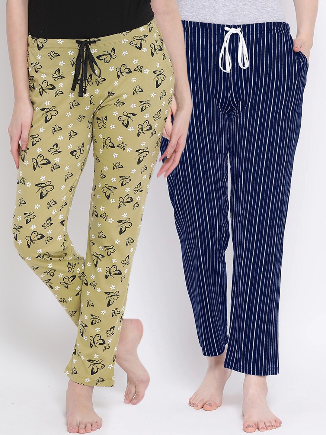 

Kanvin Women Pack Of 2 Printed Pure Cotton Lounge Pants, Blue
