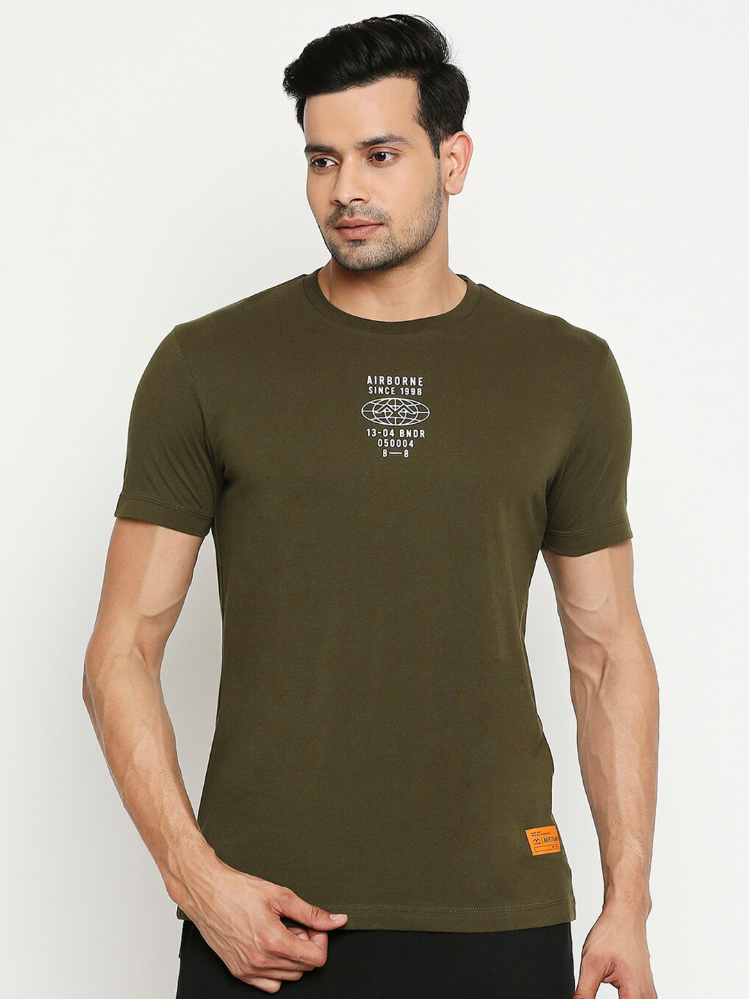 

Mufti Men Olive Green Printed Round Neck T-shirt