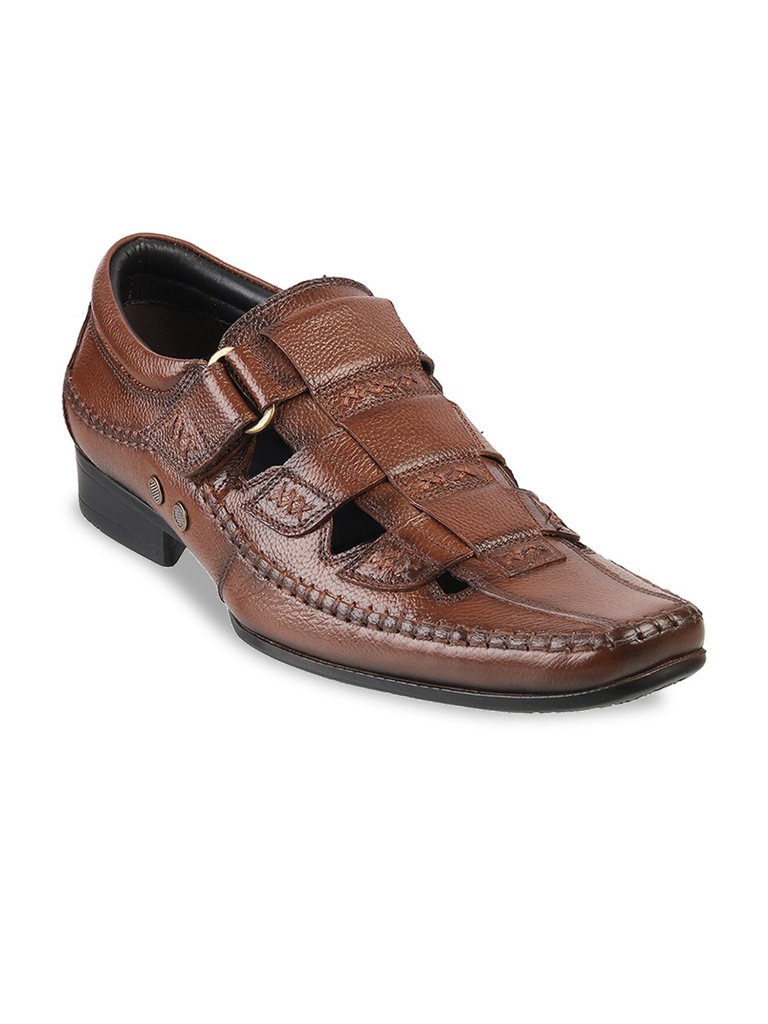 

Mochi Men Tan Brown Leather Shoe-Style Sandals