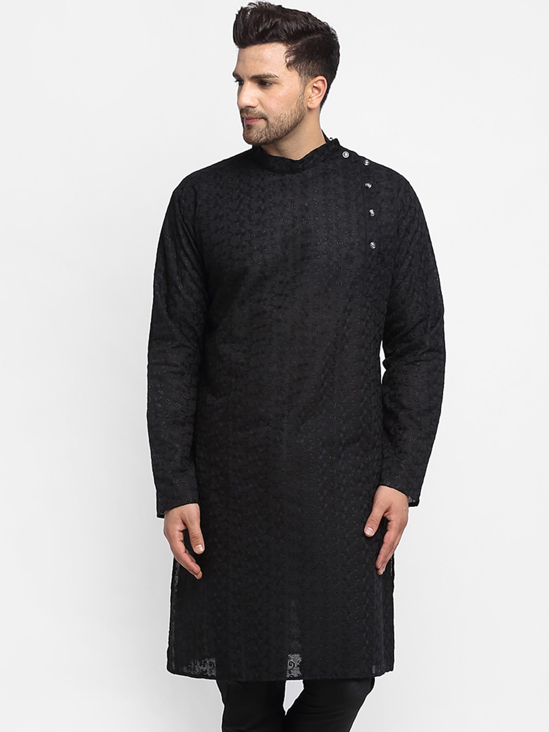 

TREEMODA Men Black Ethnic Motifs Chikankari Kurta