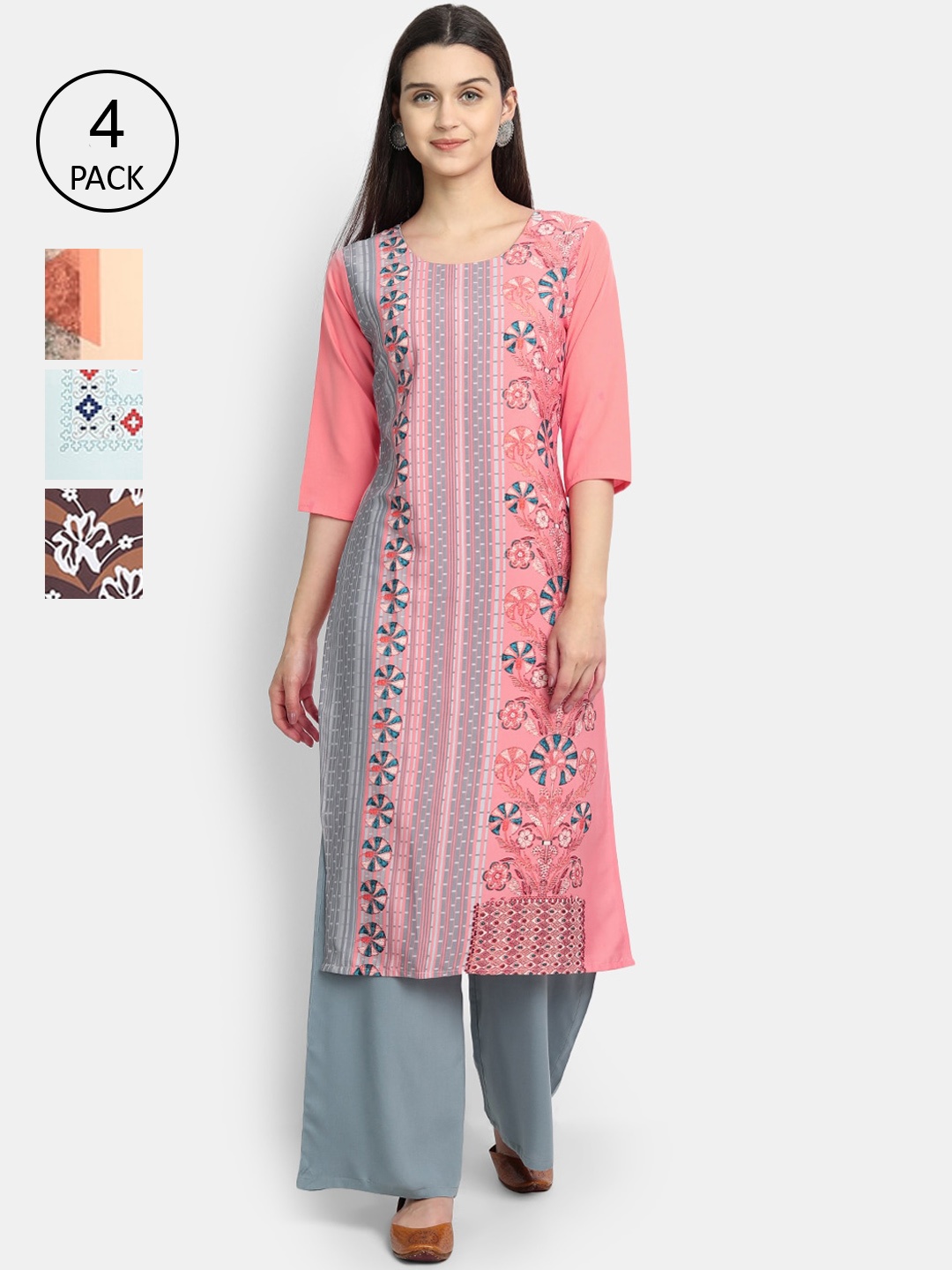 

Ethnic basket Women Pack of 4 Multicoloured Floral Printed Crepe Kurta, Multi