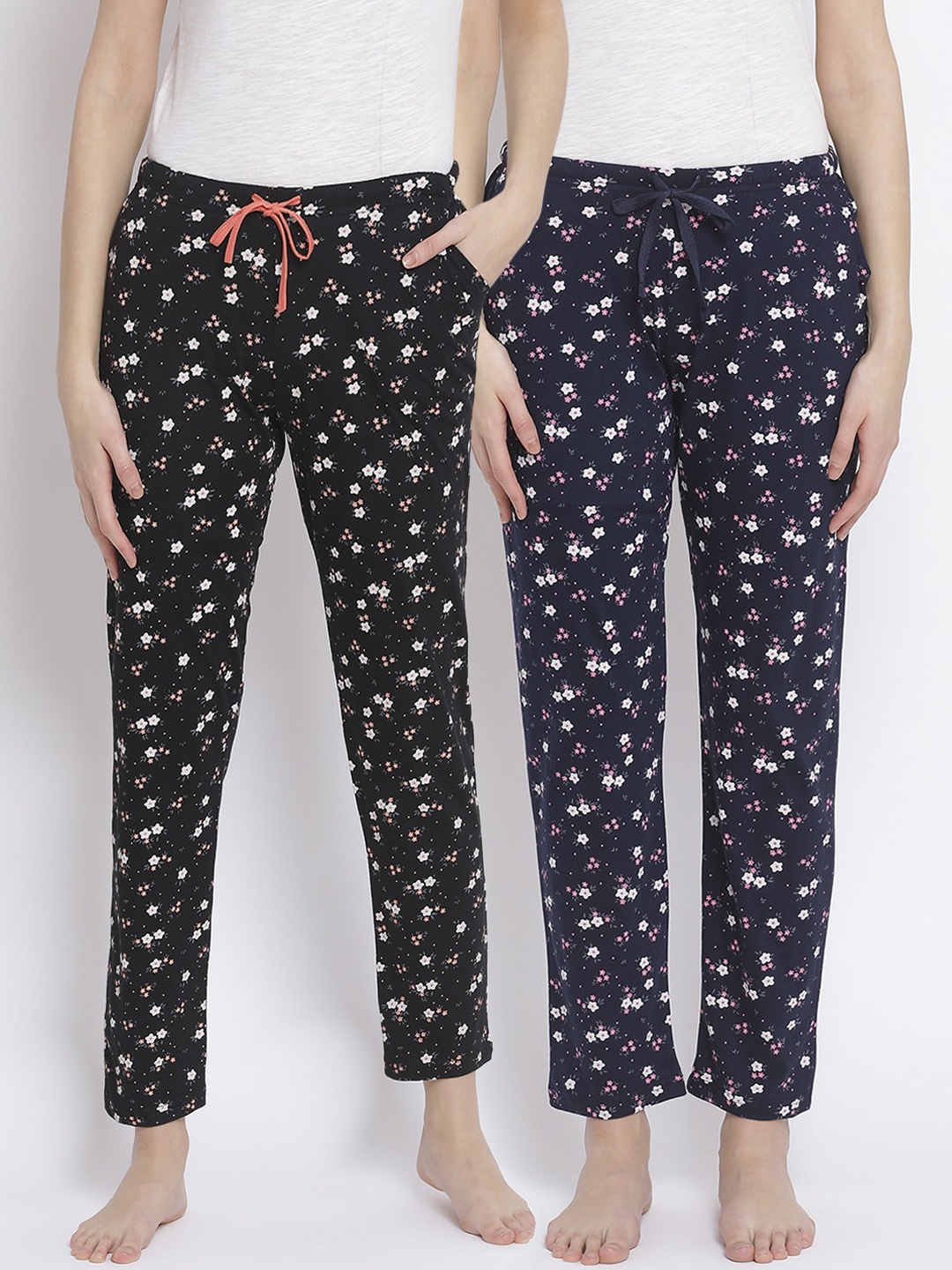 

Kanvin Women Pack Of 2 Floral Printed Cotton Lounge Pants, Black