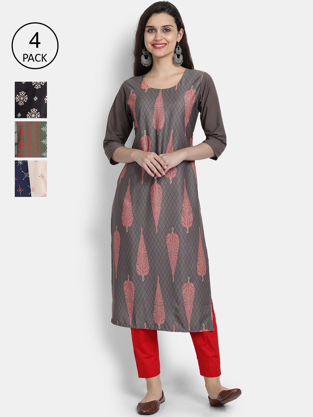 

Ethnic basket Women Set of 4 Multicoloured Floral Printed Crepe Kurta, Multi
