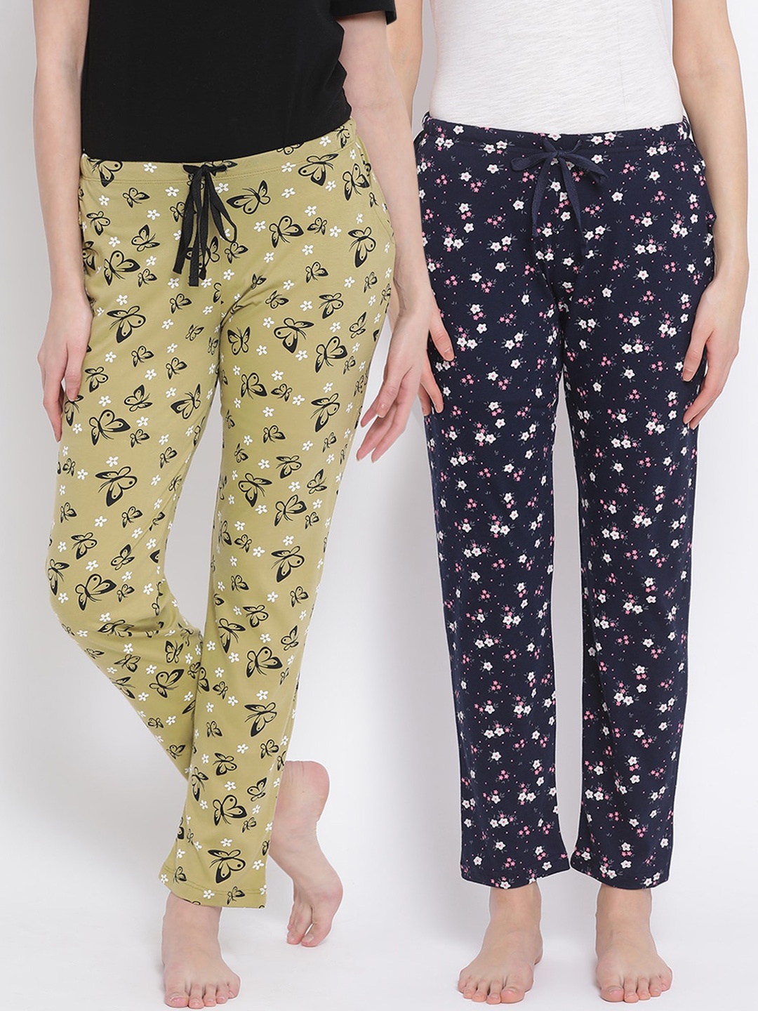 

Kanvin Women Pack of 2 Printed Pure Cotton Lounge Pants, Green