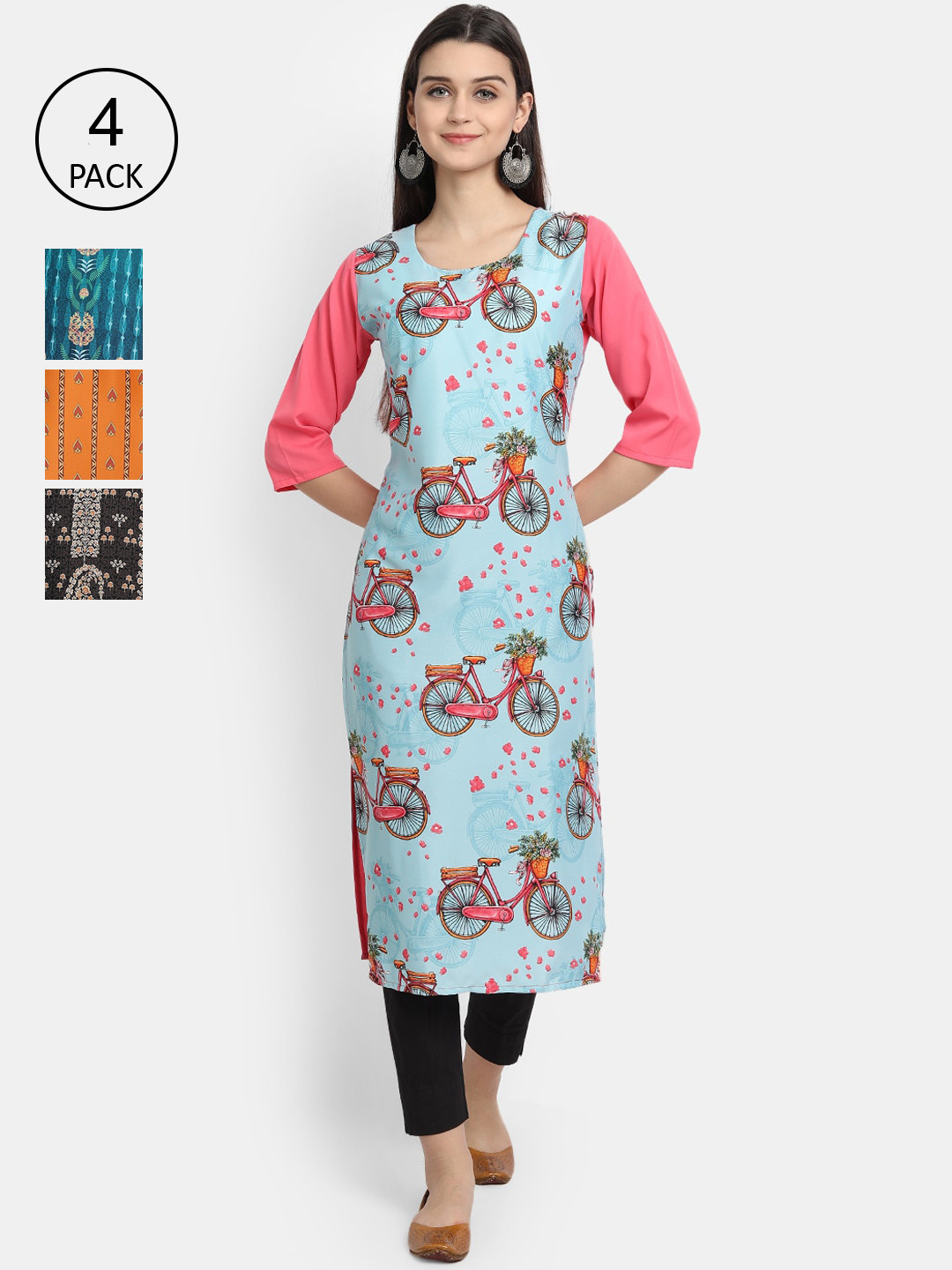 

Ethnic basket Women Pack of 4 Multicoloured Printed Crepe Kurta, Multi