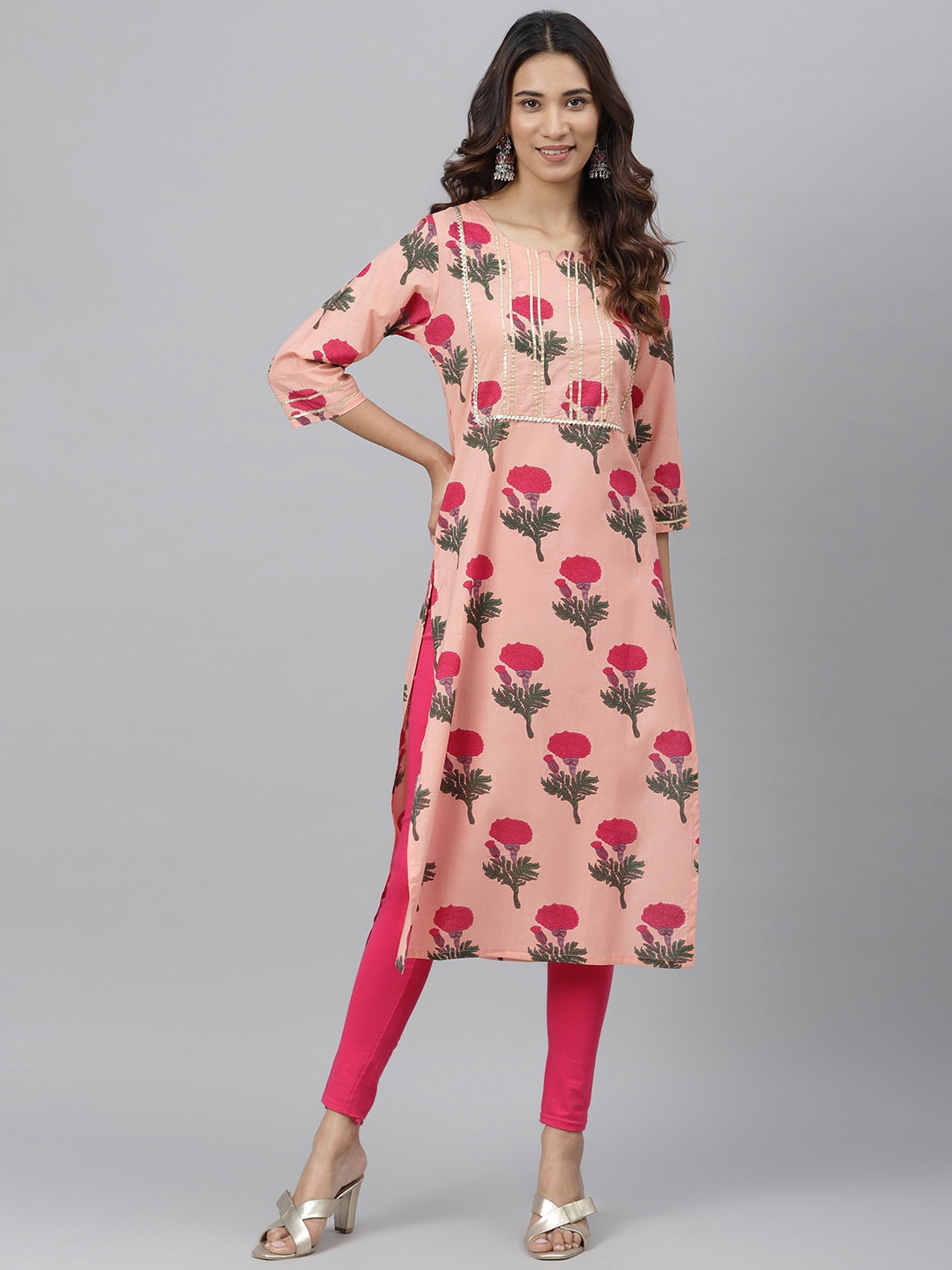 

JAIPUR ATTIRE Women Pink Floral Printed Kurta