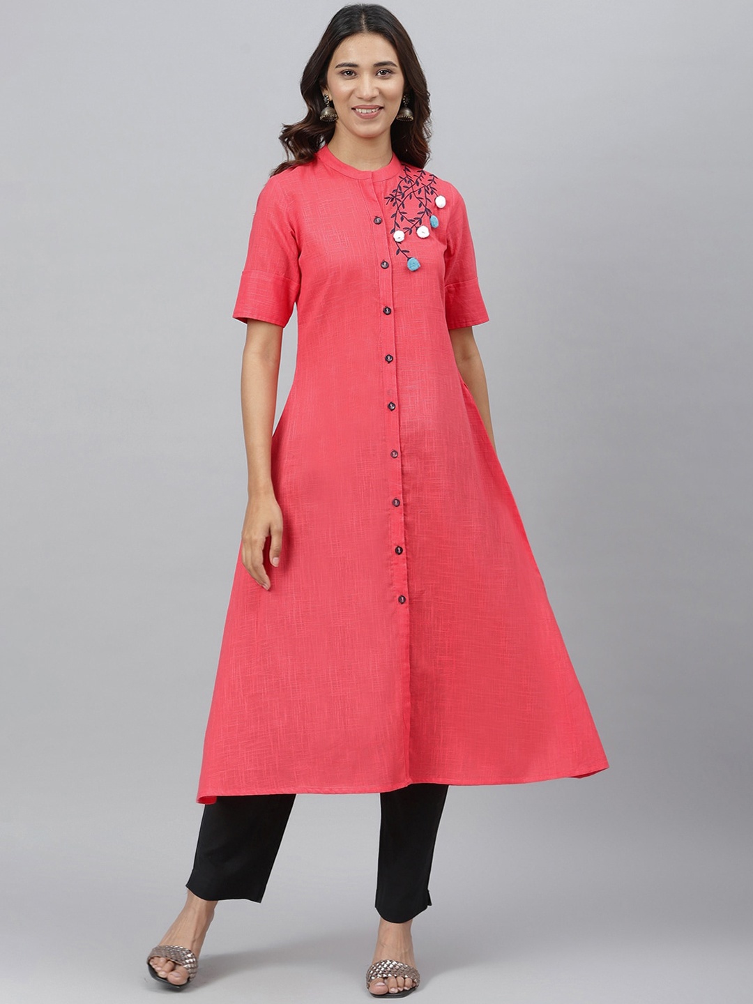 JAIPUR ATTIRE Women Pink Floral Embroidered otton Kurta