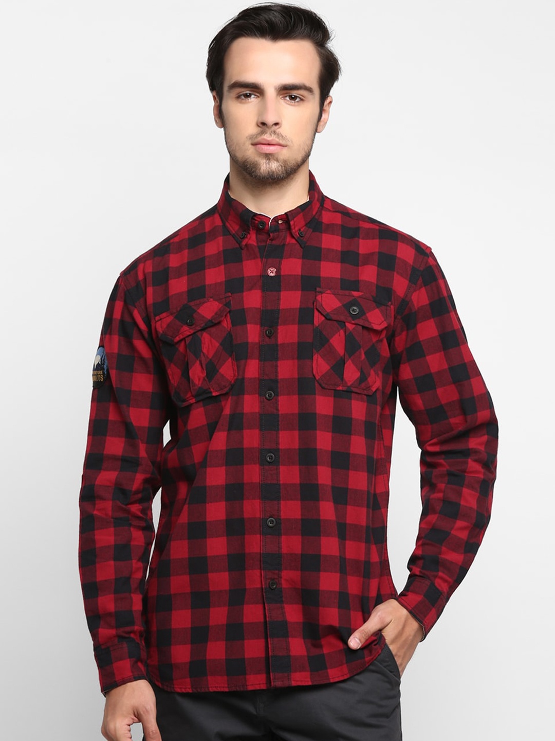 

Royal Enfield Men Red & Black Regular Fit Checked Casual Shirt