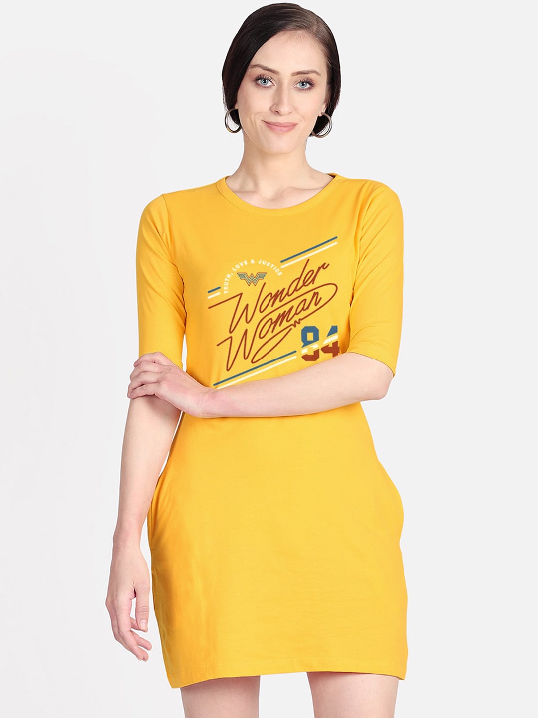 

Free Authority Yellow T-shirt Wonder Woman Pure Cotton T-shirt Dress