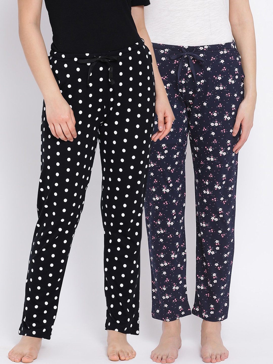 

Kanvin Women Pack Of 2 Printed Pure Cotton Lounge Pants, Black