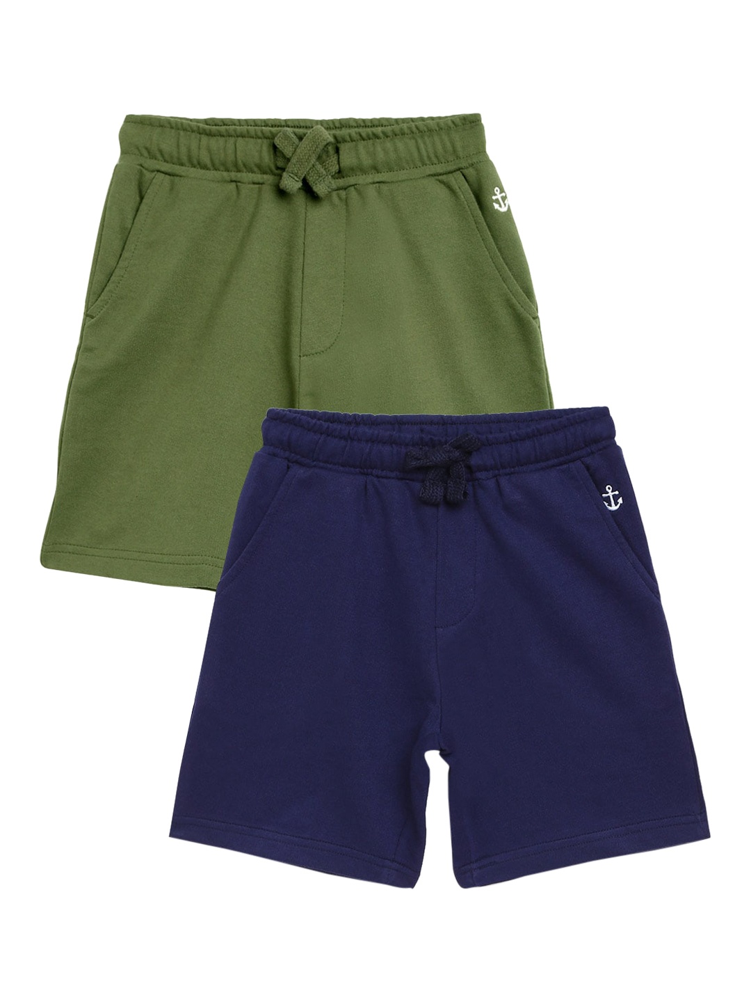 

Campana Boys Pack of 2 Solid Regular Fit Cotton Shorts, Navy blue