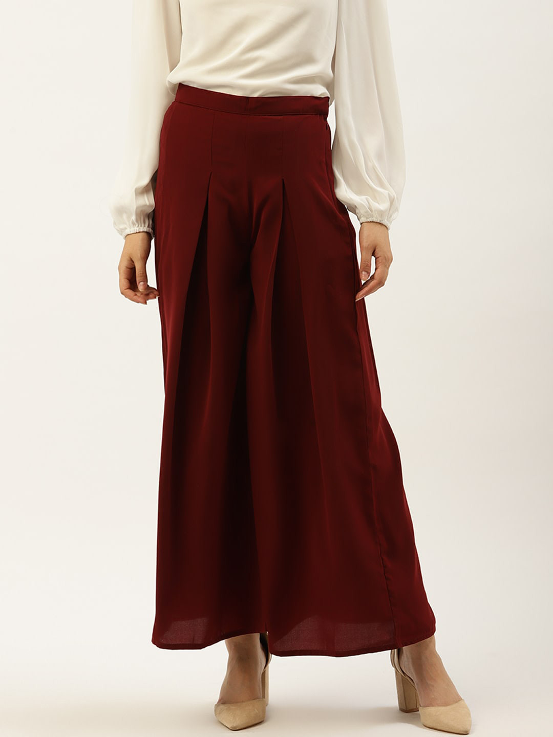 

Cottinfab Women Maroon Flared Parallel Trousers