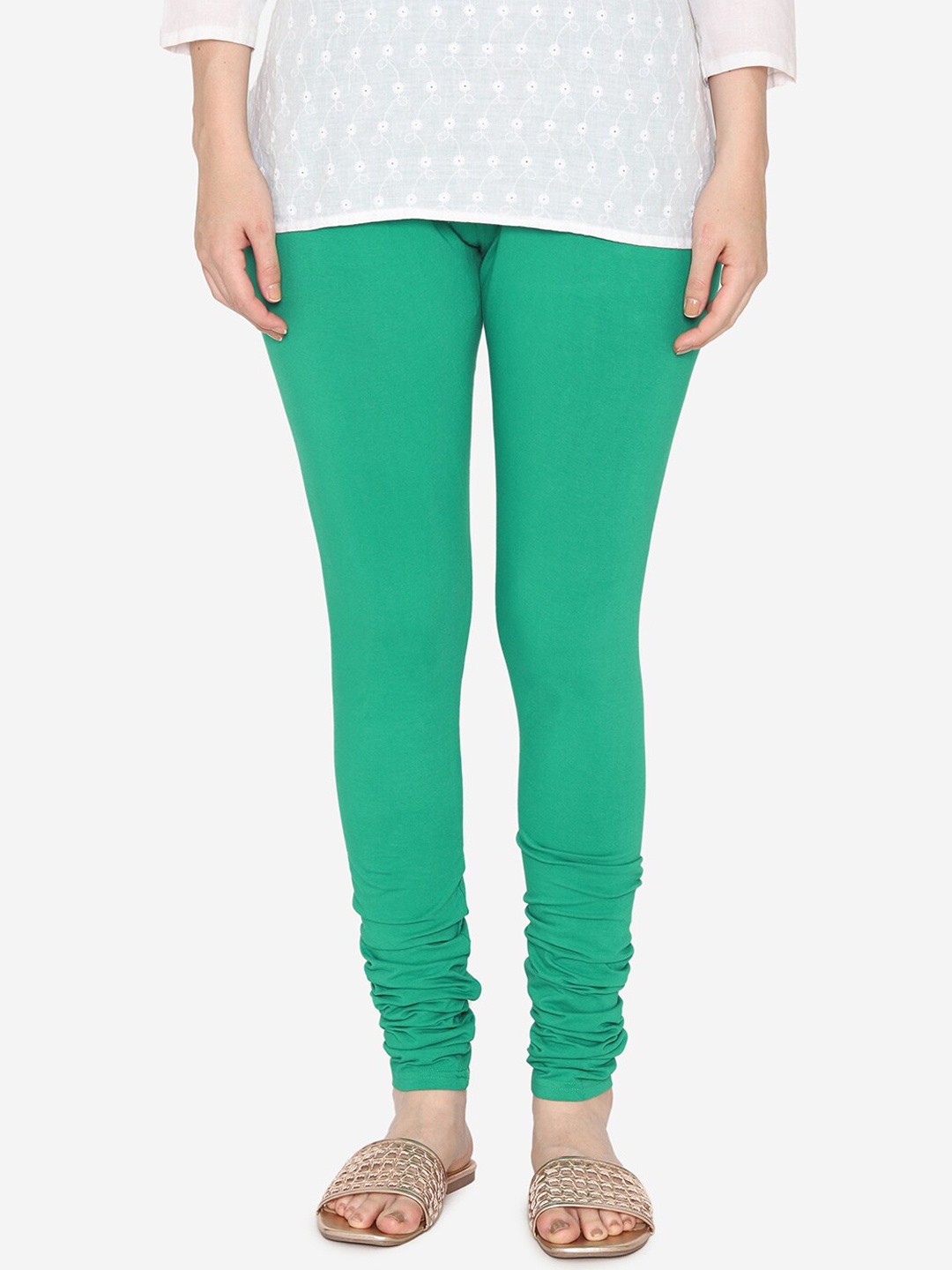 

Vami Women Green Solid Churidar-Length Stretchable Leggings