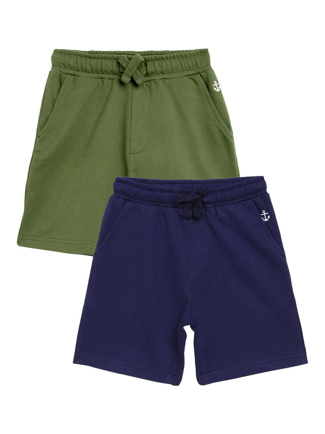 Campana Boys Pack of 2 Solid Regular Fit Cotton Shorts, Navy blue