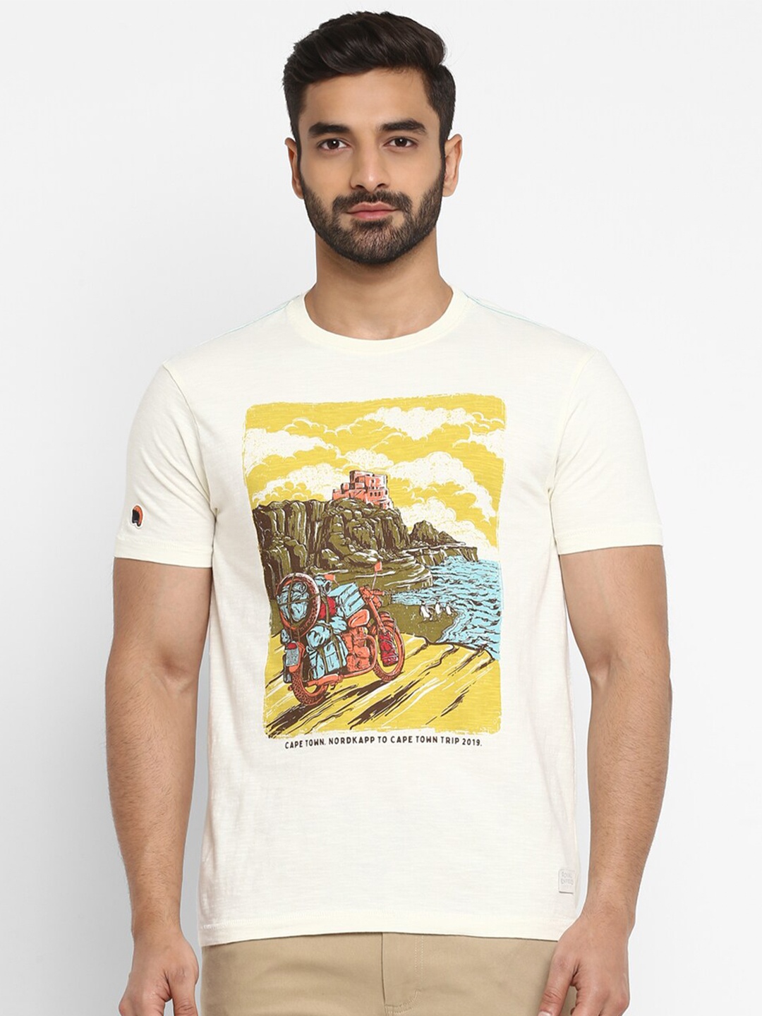 

Royal Enfield Men Off-White Printed Round Neck T-shirt