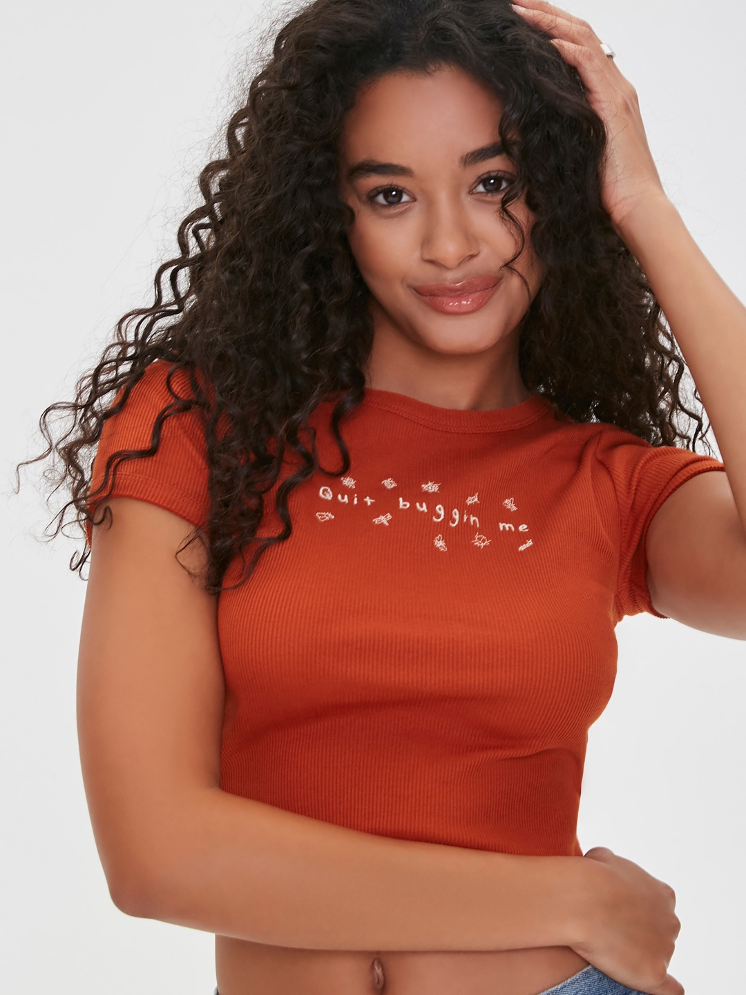 

FOREVER 21 Rust Brown Printed Regular Crop Top