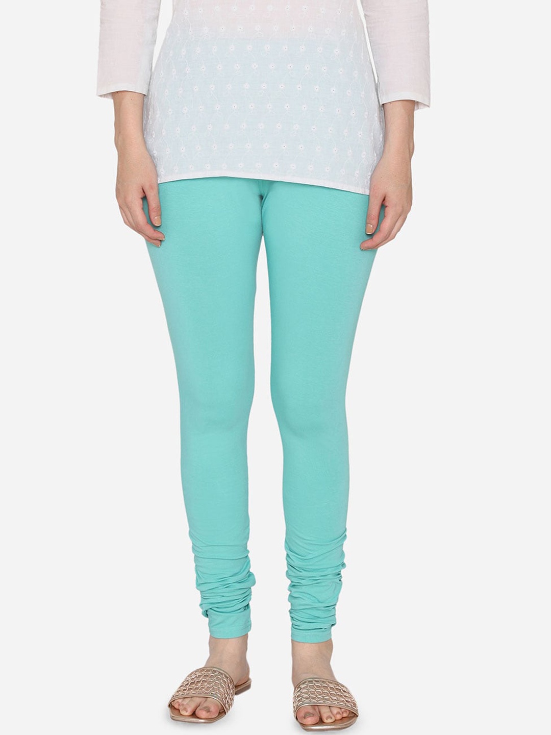 

Vami Women Turquoise Blue Solid Churidar-Length Stretchable Leggings