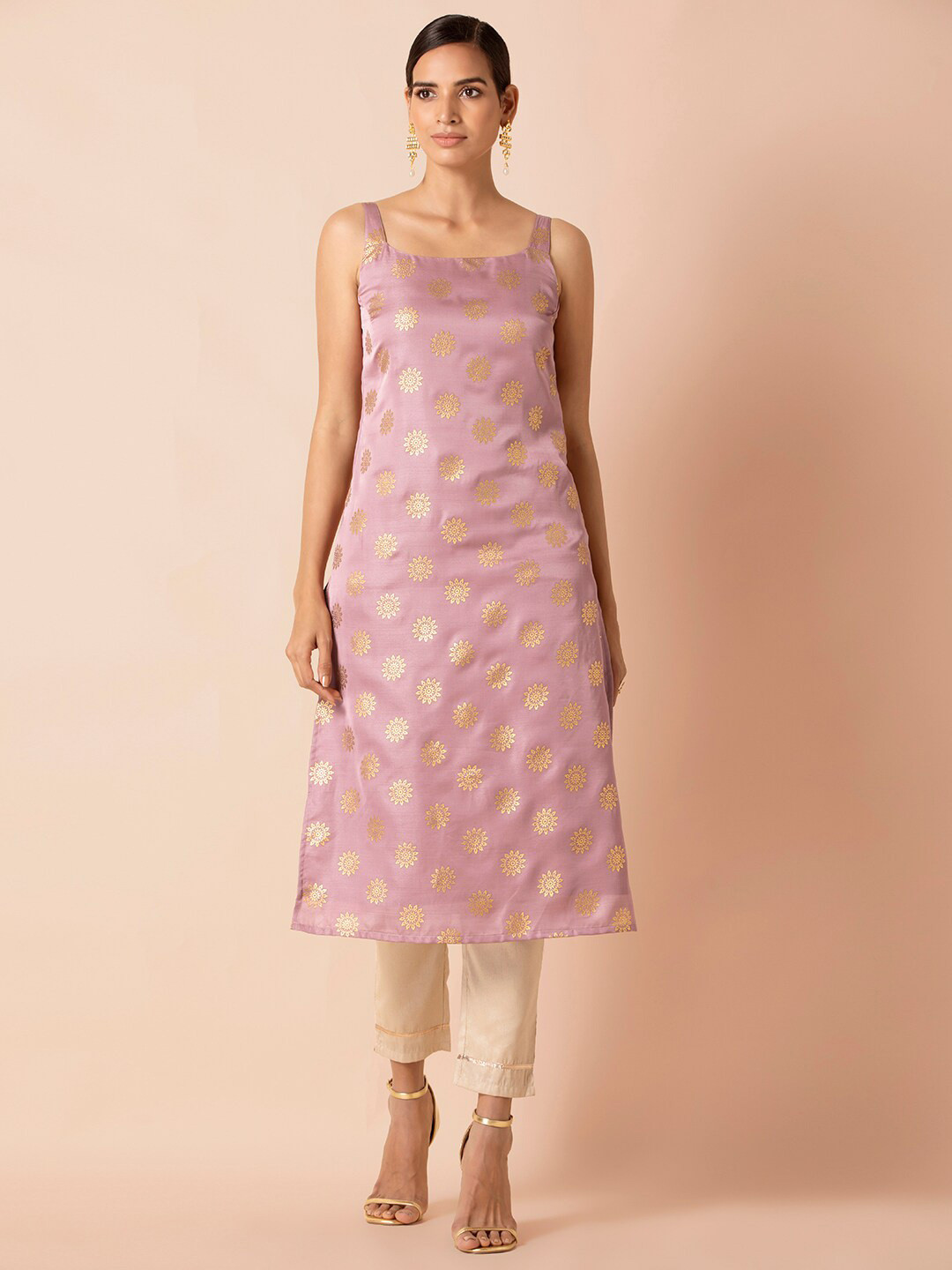 

INDYA Pink Boota Foil Strappy Straight Tunic