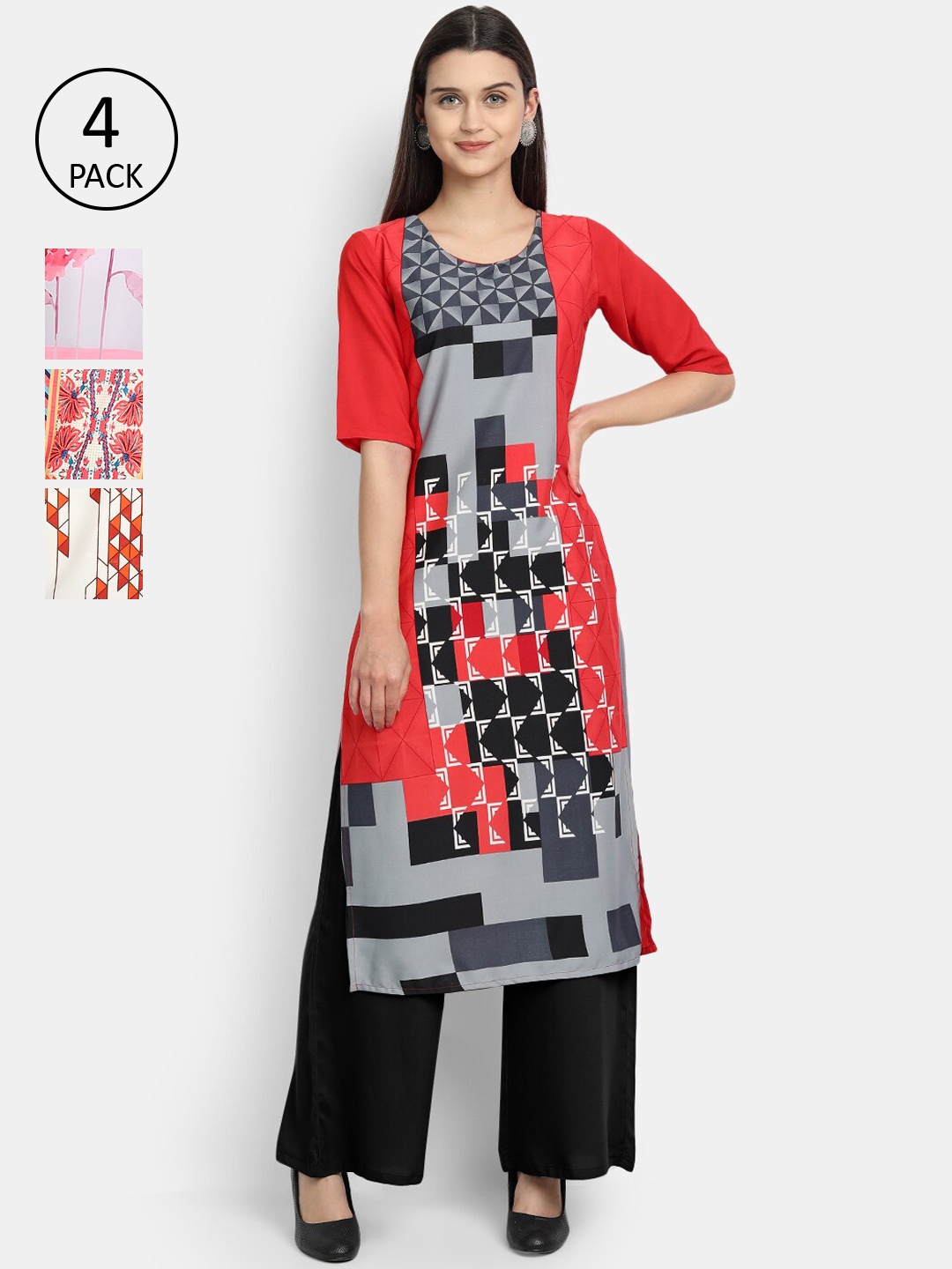 

Ethnic basket Women Set of 4 Multicoloured Printed Crepe Kurta, Multi