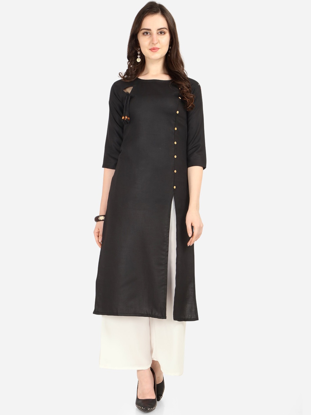 

Florence Women Black & White Regular Straight Kurta with Palazzos