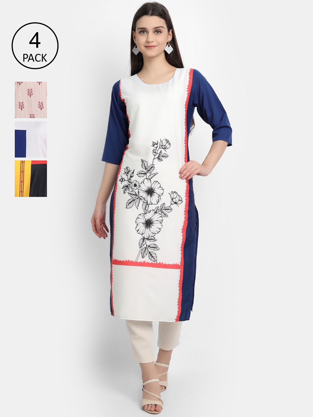 

Ethnic basket Women Pack Of 4 Floral Printed Crepe Kurta, Multi