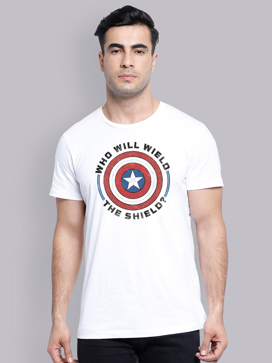 

Free Authority Men White Captain America Printed Pure Cotton T-shirt