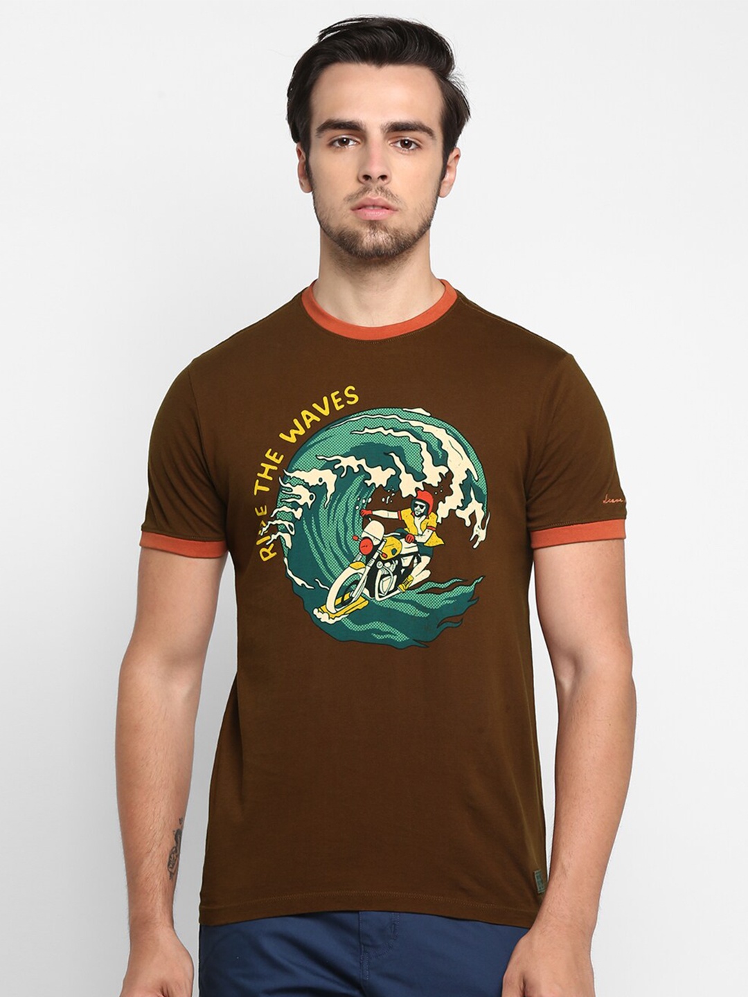 

Royal Enfield Men Brown Printed Round Neck T-shirt