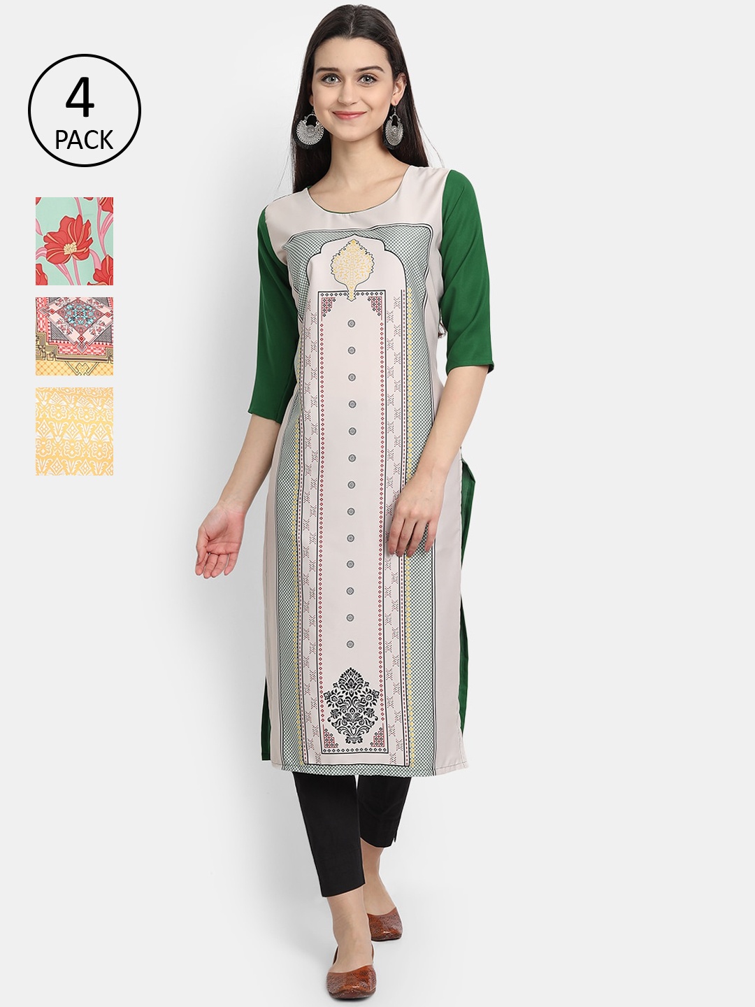 

Ethnic basket Women Set of 4 Multicoloured Floral Printed Crepe Kurta, Multi