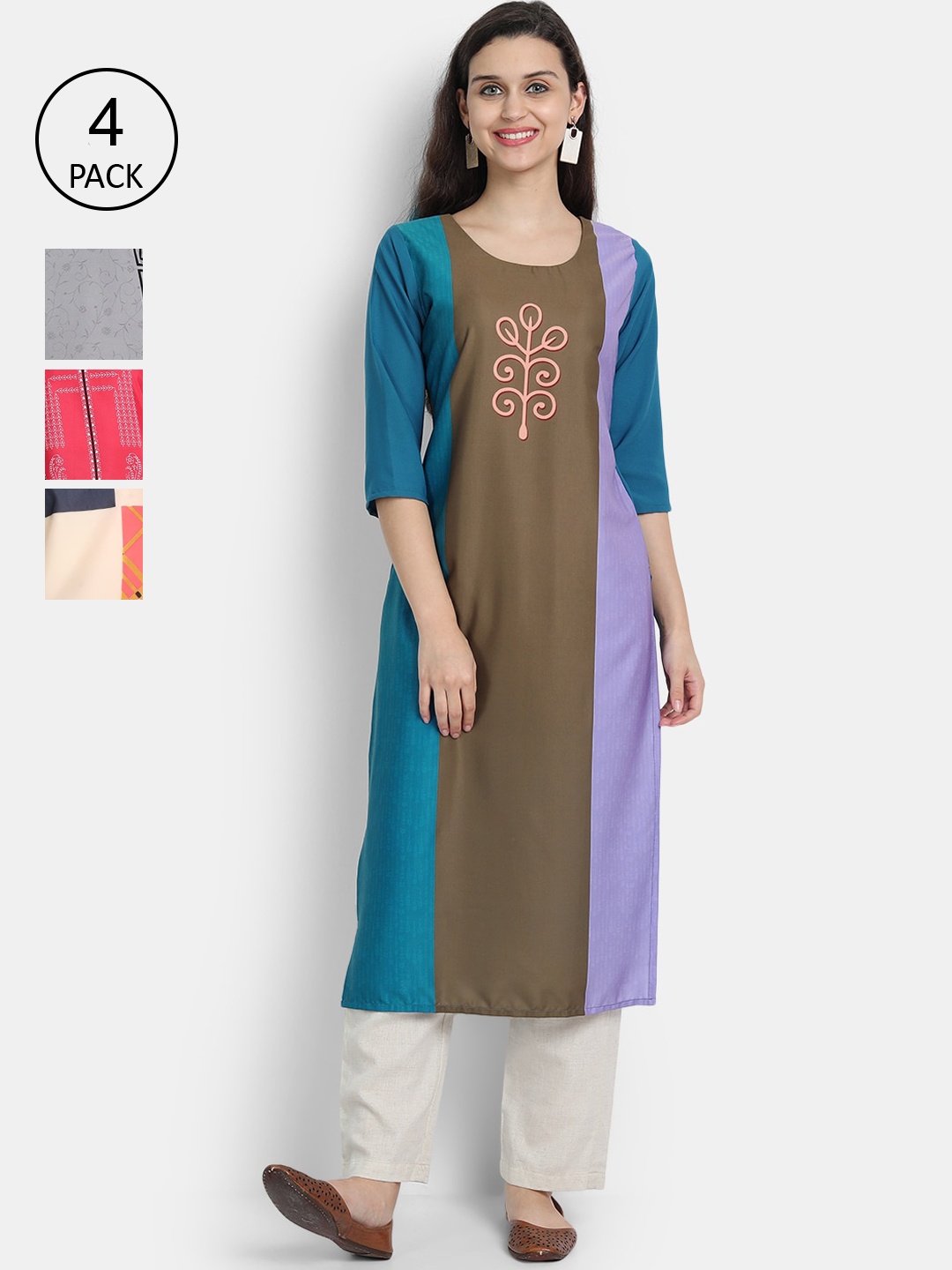 

Ethnic basket Women Multicoloured Thread Work Crepe Kurta, Multi