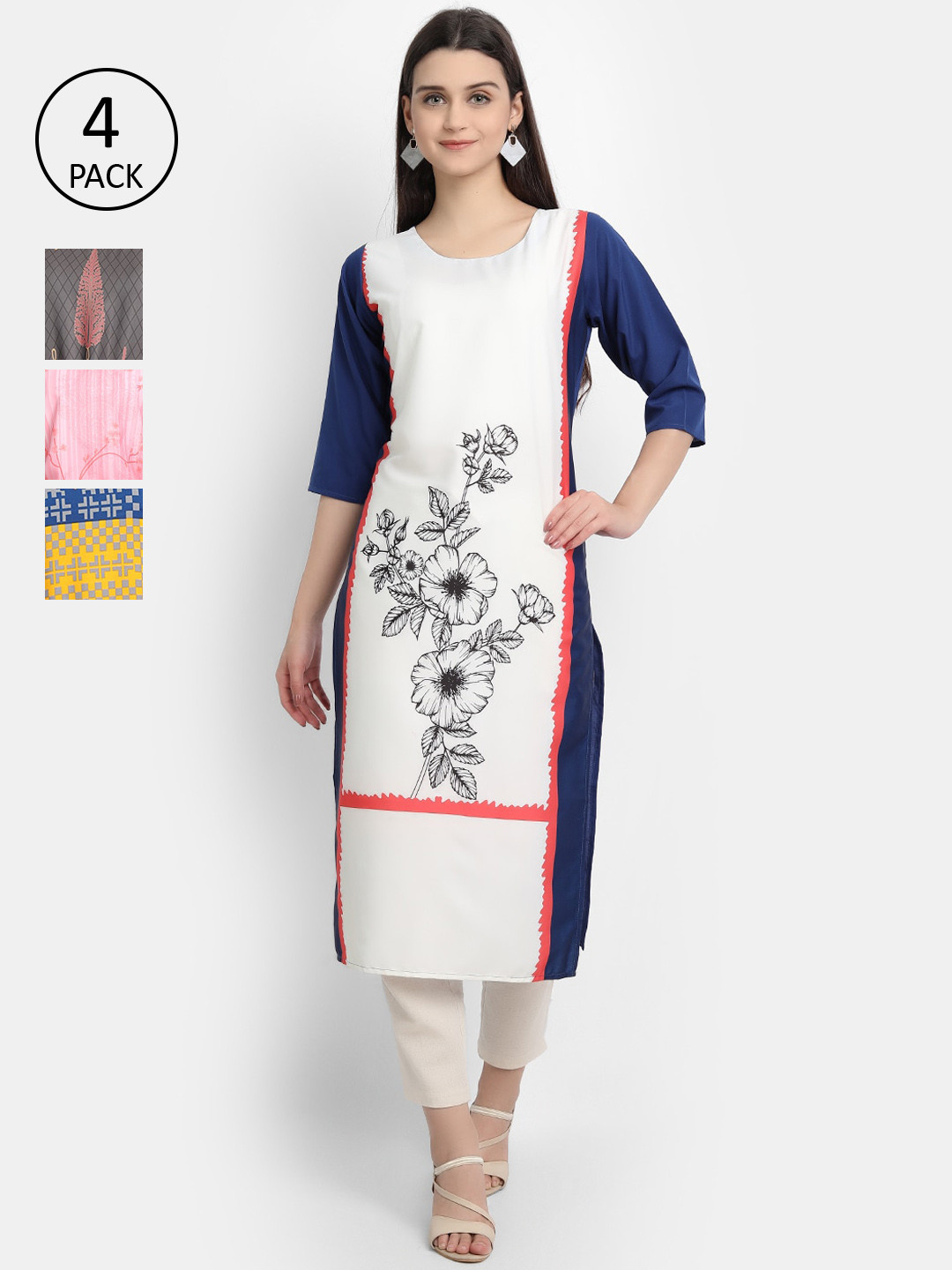 

Ethnic basket Women Set of 4 Multicoloured Ethnic Motifs Printed Crepe Kurta, Multi