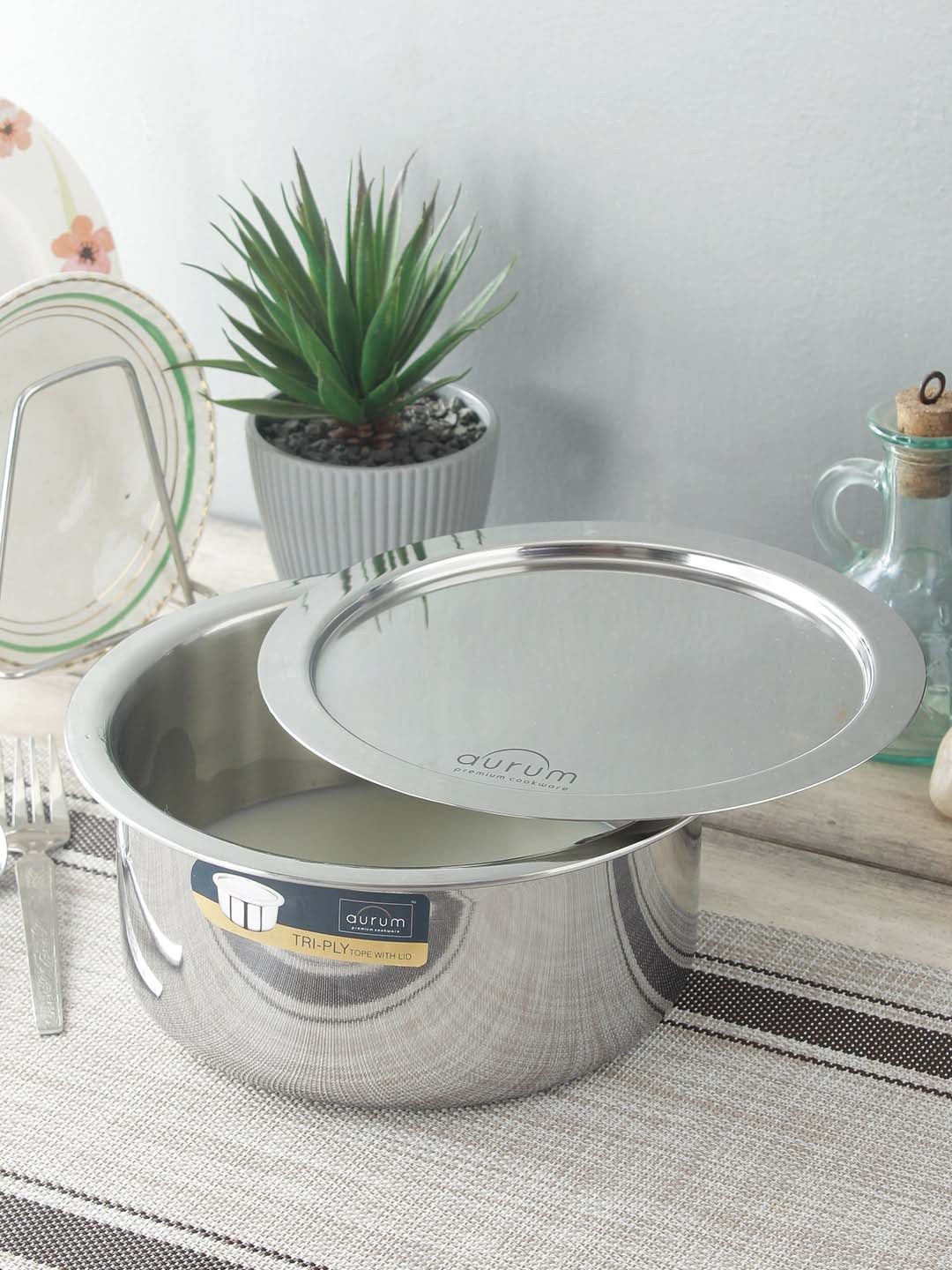 

AURUM Silver-Toned Triply Tope With Stainless Steel Lid 3 Ltr