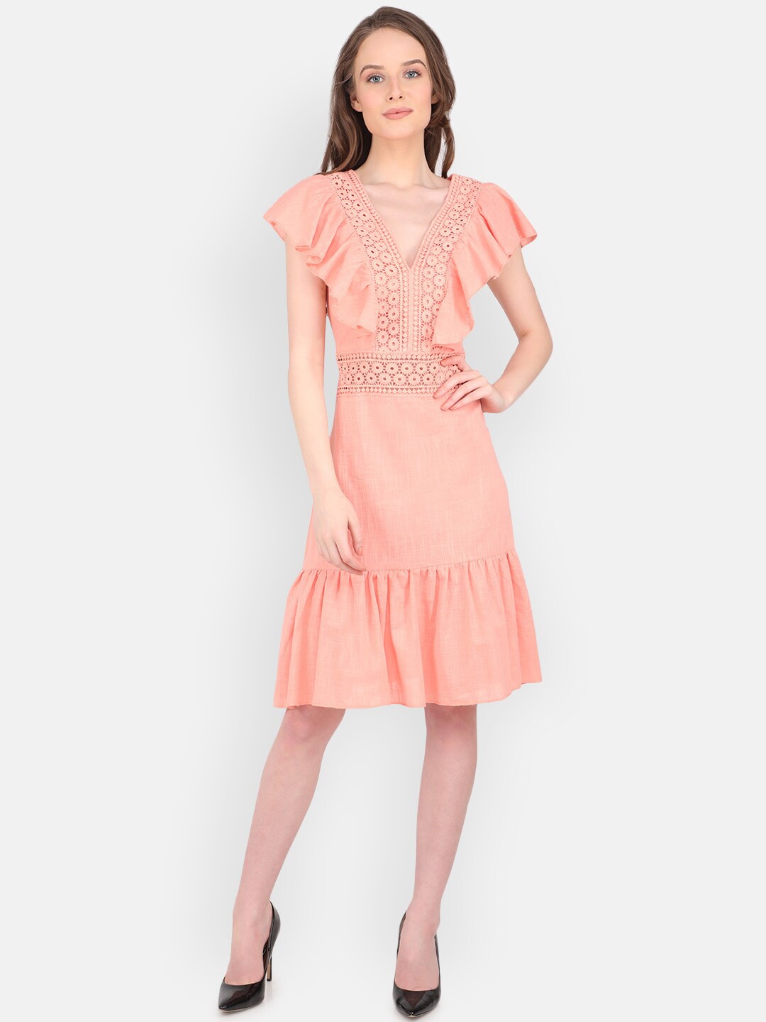 

MARC LOUIS Peach-Coloured Pure Cotton Lace Dress