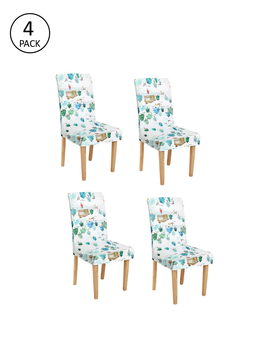 

Rajasthan Decor Set Of 4 White & Blue Printed Chair Covers