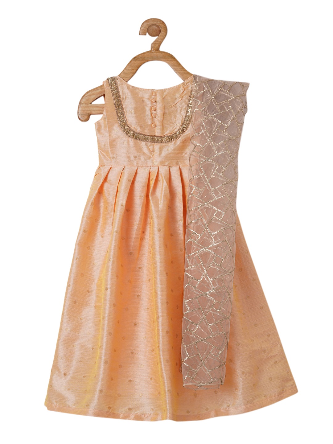 

PICCOLO Peach-Coloured Self-Design Ethnic Maxi Dress with Embellished Dupatta