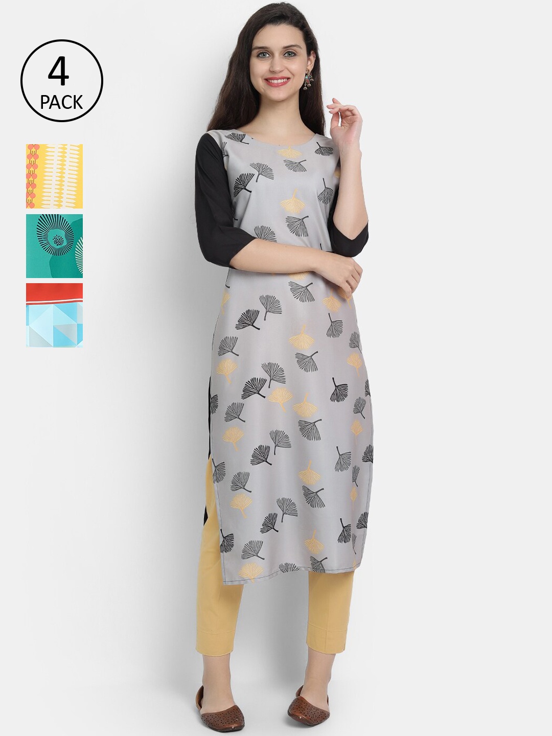 

Ethnic basket Pack of 4 Women Multicoloured Ethnic Motifs Printed Crepe Kurta, Multi