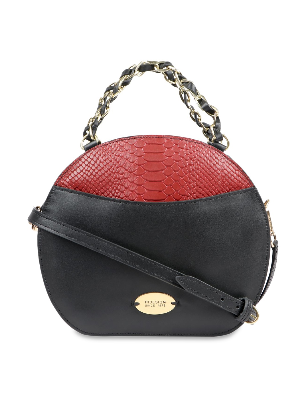 

Hidesign Black & Red Snake Skin Textured Leather Handheld Bag