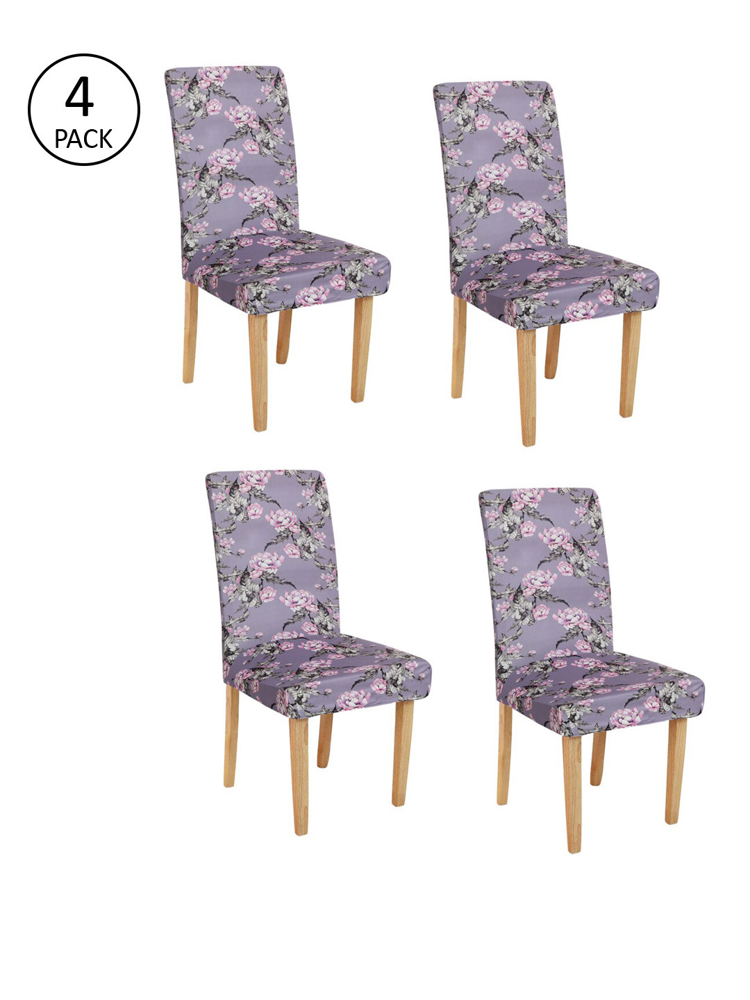 

Rajasthan Decor Set Of 4 Grey & Pink Printed Chair Covers