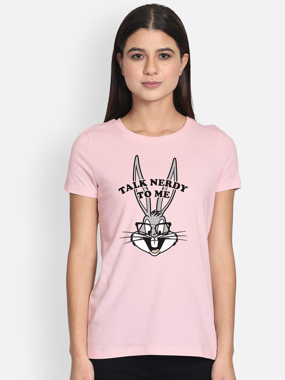 

Free Authority Women Pink Printed Looney Tunes Bugs Bunny Round Neck Pure Cotton T-shirt