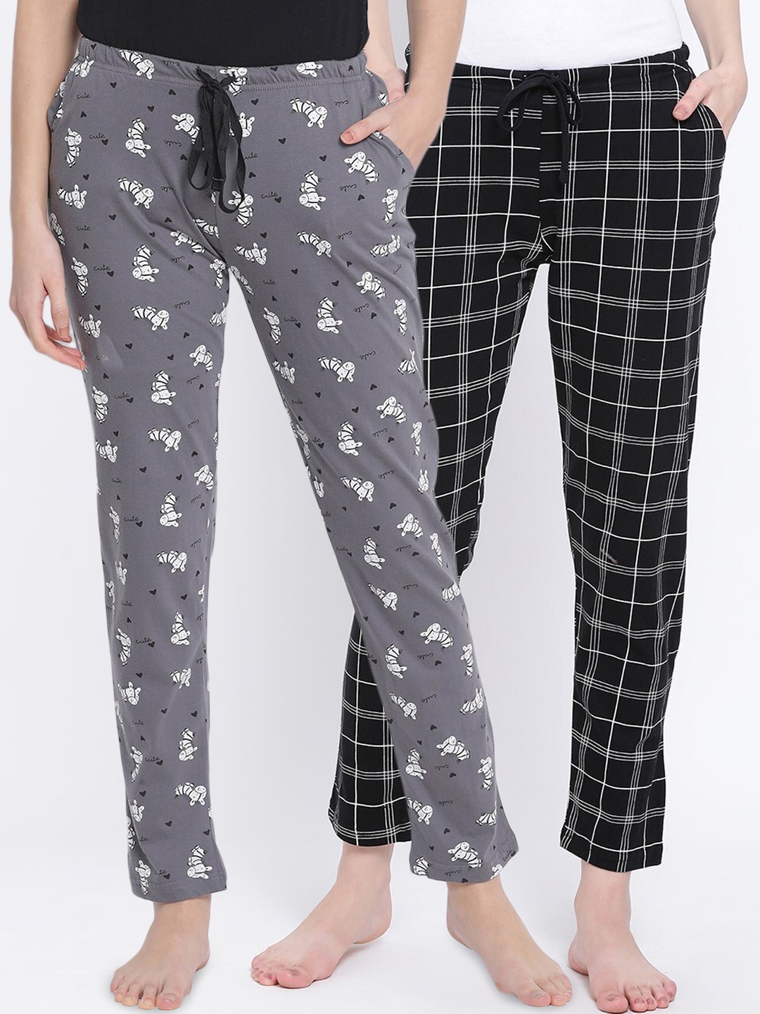 

Kanvin Women Pack Of 2 Pure Cotton Lounge Pants, Black
