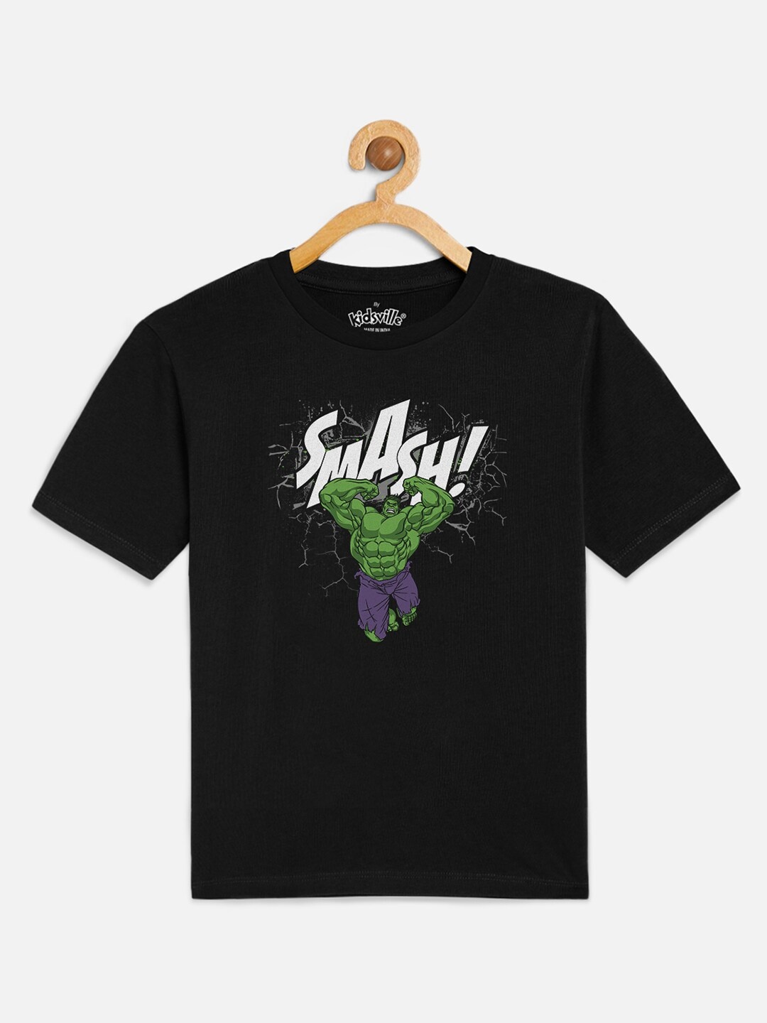 

Kids Ville Boys Black Hulk Printed Round Neck Pure Cotton T-shirt