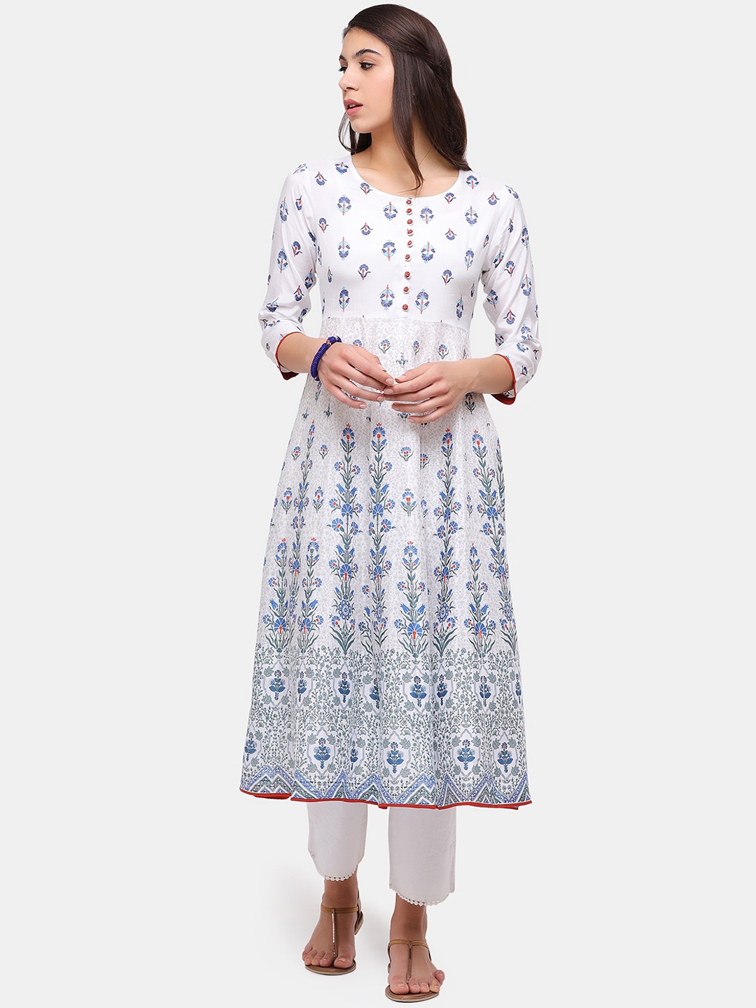 

IMARA Women Off White & Blue Floral Printed Kurta