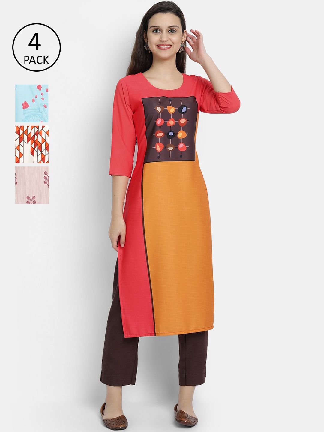 

Ethnic basket Women Set of 4 Multicoloured Printed Crepe Kurta, Multi
