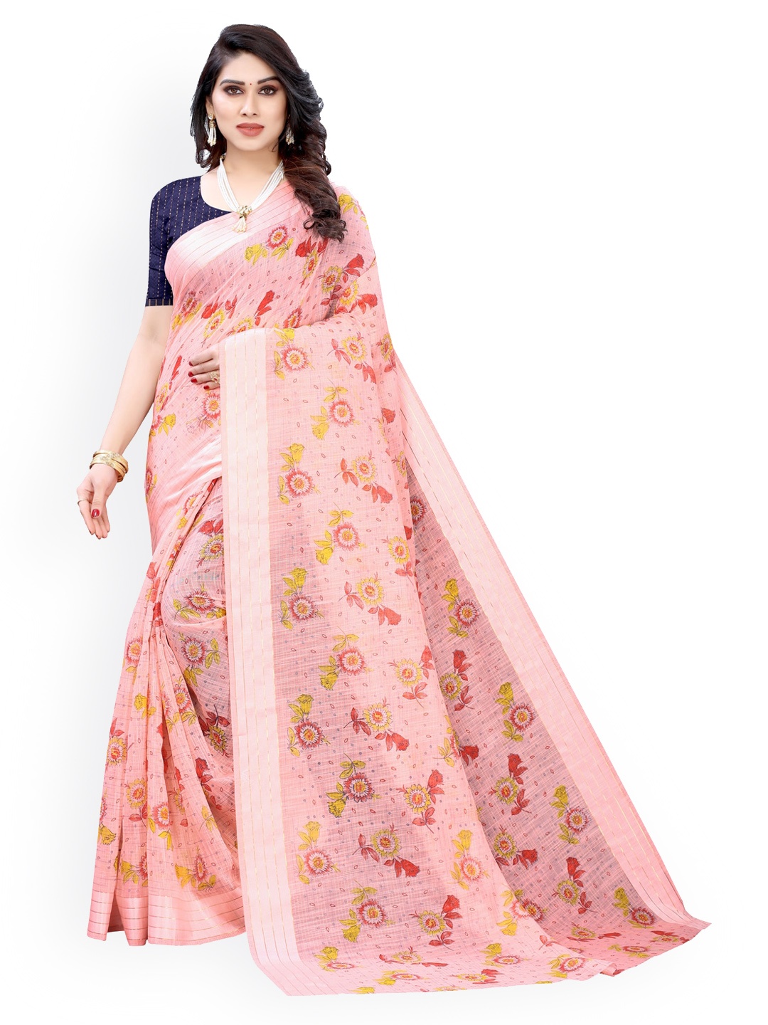 

KALINI Pink Printed Polycotton Saree