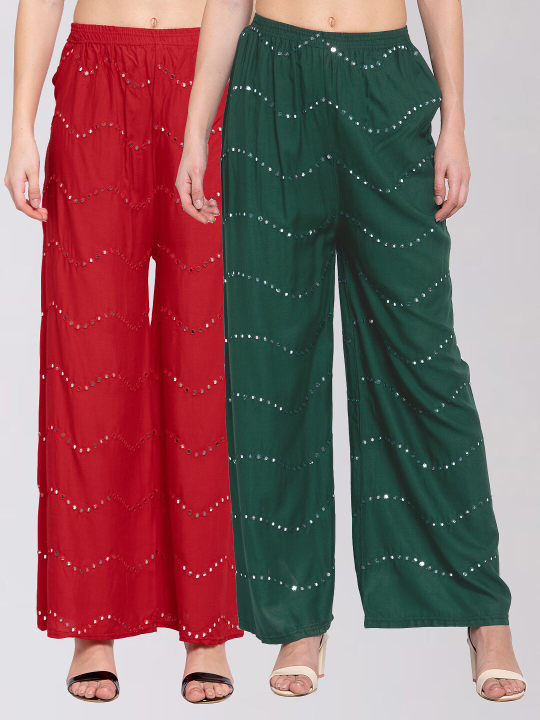 

KLOTTHE Women Set of 2 Wide Leg Palazzos, Green