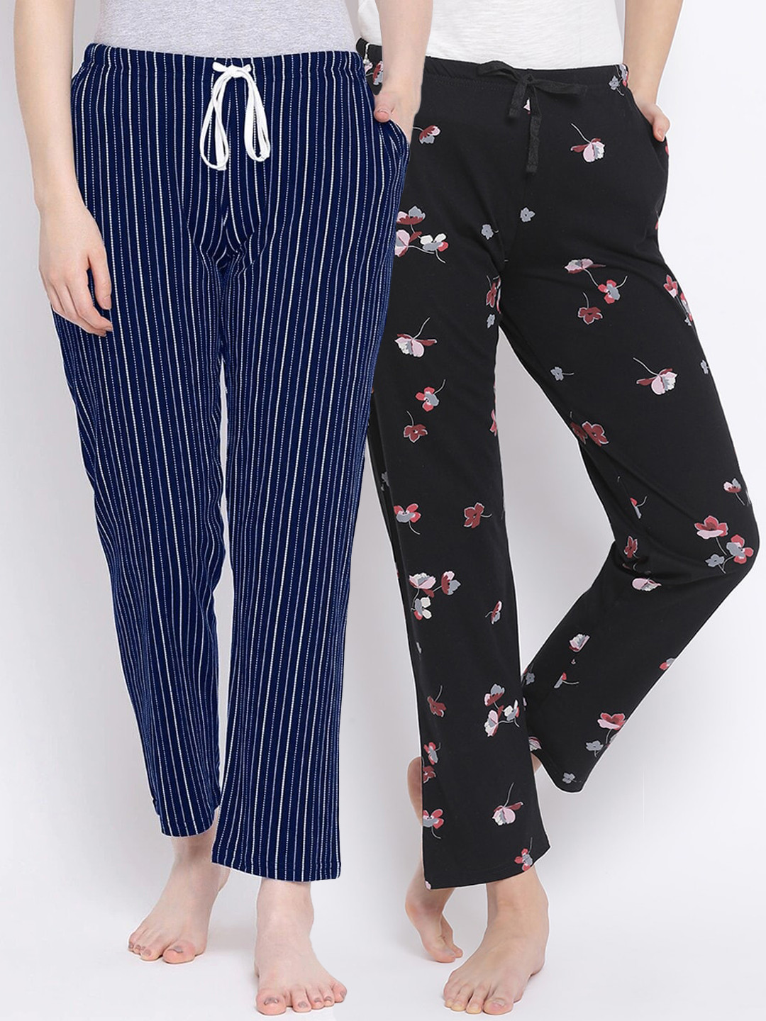 

Kanvin Women Pack Of 2 Printed Pure Cotton Lounge Pants, Blue
