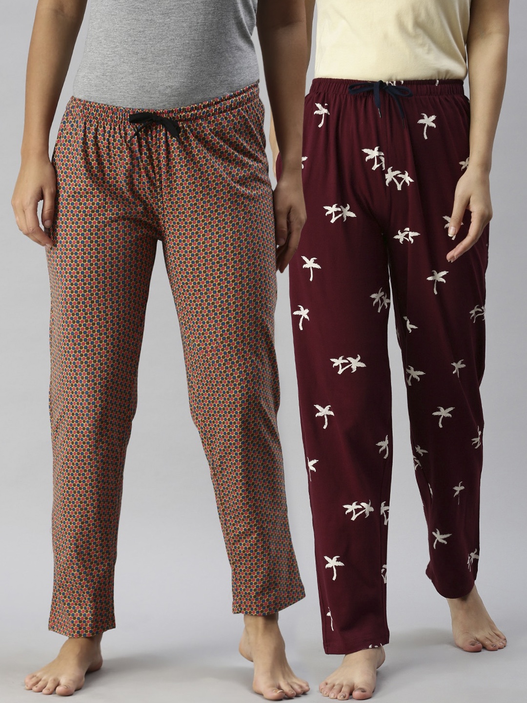 

Kryptic Pack of 2 Mustard & Maroon Printed Cotton Pyjamas