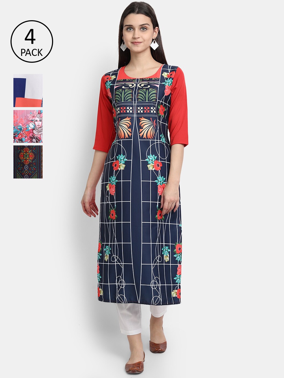 

Ethnic basket Women Set of 4 Multicoloured Floral Printed Crepe Kurta, Multi
