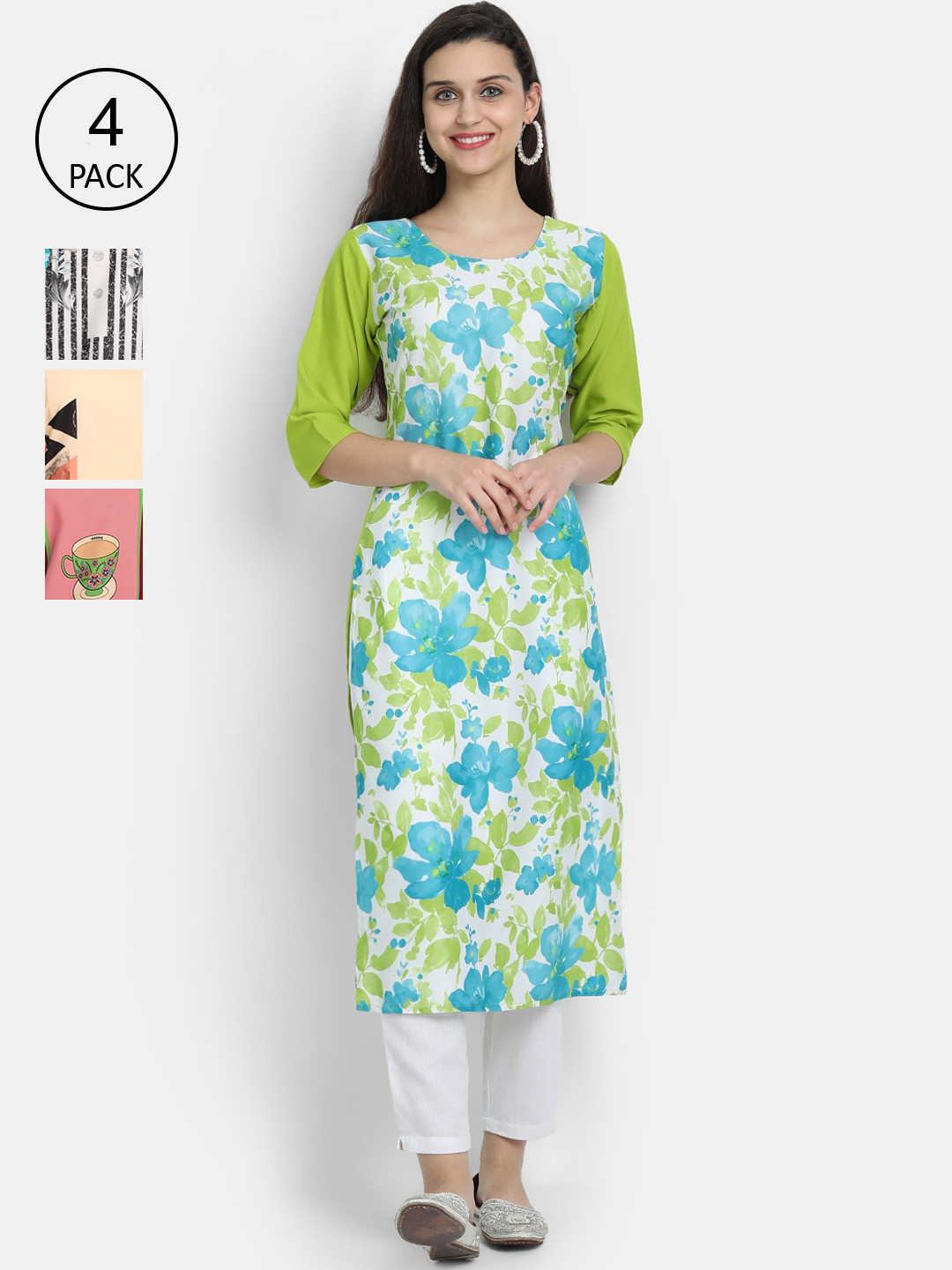 

Ethnic basket Women Set of 4 Multicoloured Printed Crepe Kurta, Multi