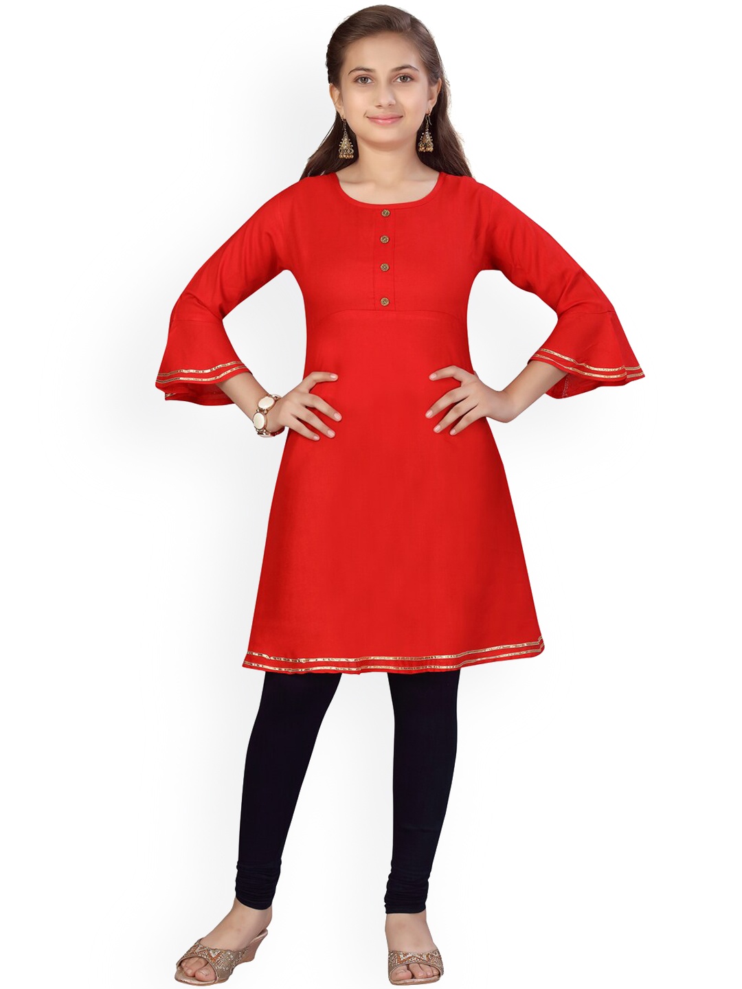 

Aarika Girls Red Regular A-Line Pure Cotton Kurti & Churidar