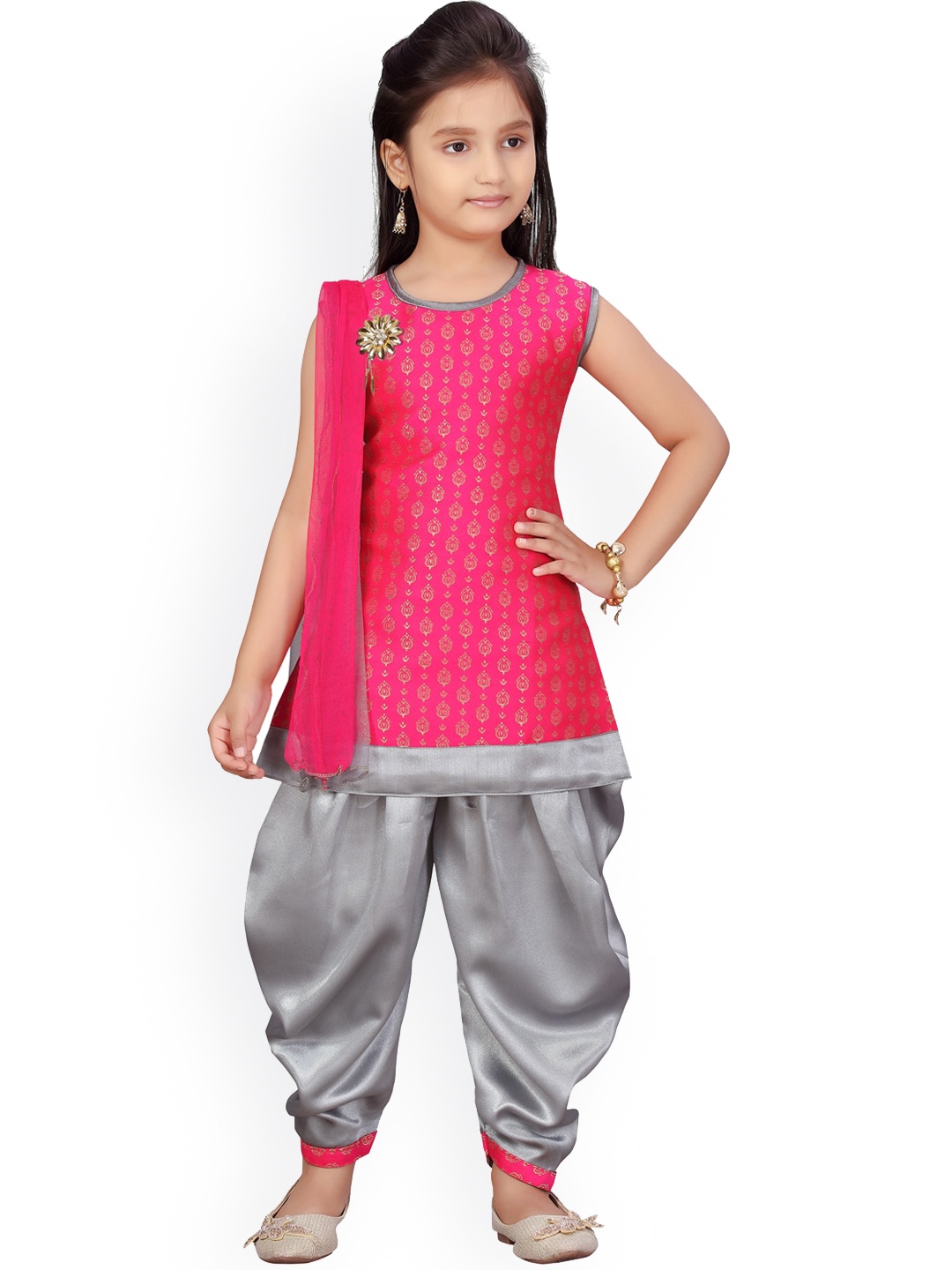 

Aarika Girls Pink Regular A-Line Pure Cotton Kurti & Palazzos With Dupatta
